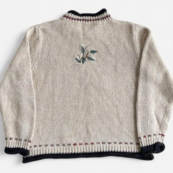 Vintage Christopher & Banks Tan Cream Knit Hand Embroidered Red Bird Sweater - Picture 6 of 7